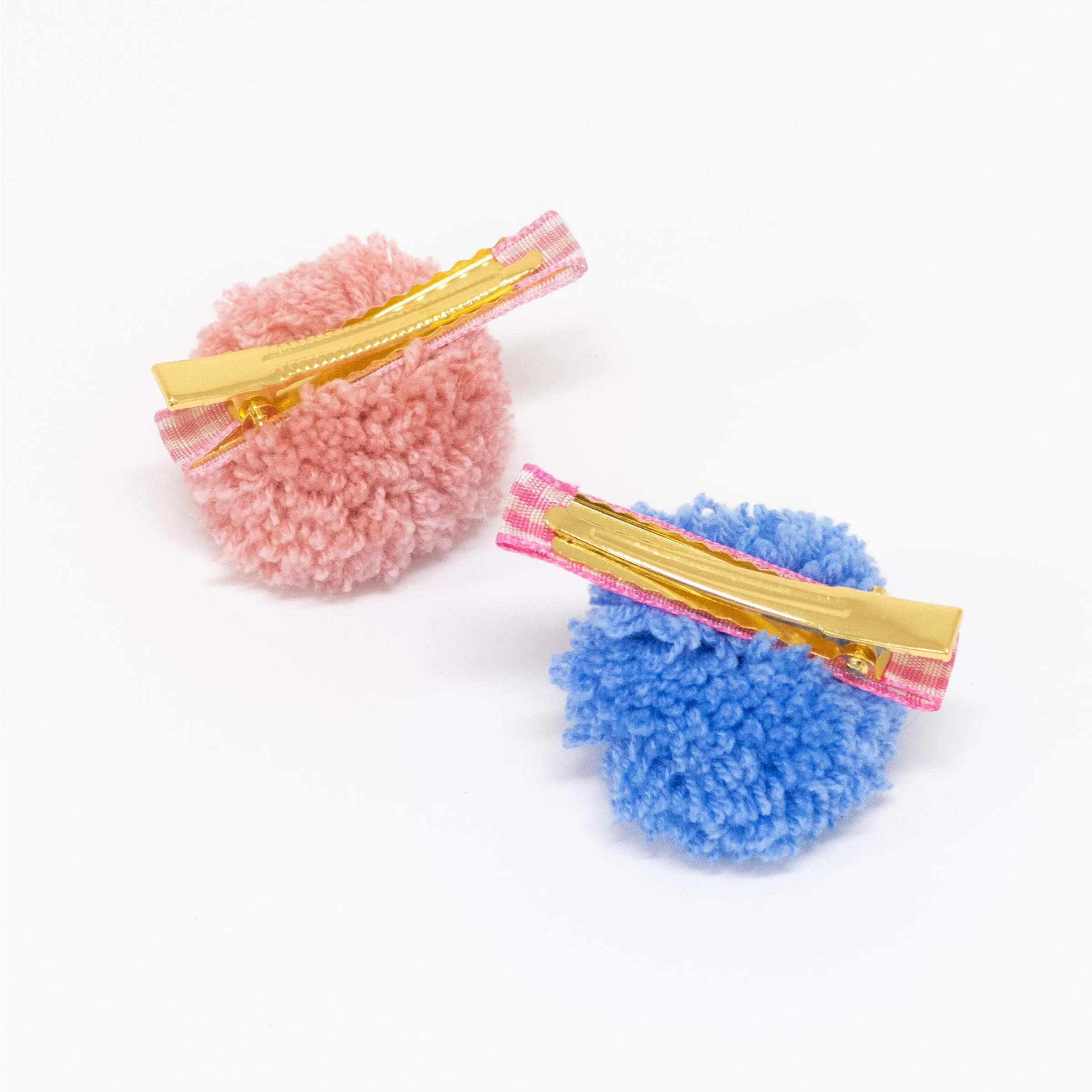 Gingham & Big Pompom Hair Clips (x 6) - Image 3